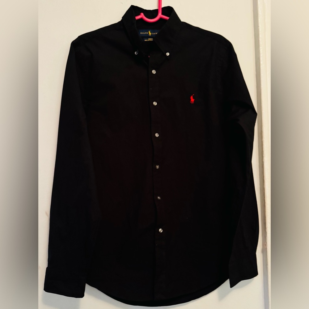 Authentic Ralph Lauren Black Casual Button Down Shirt slim-fit / stretch size M